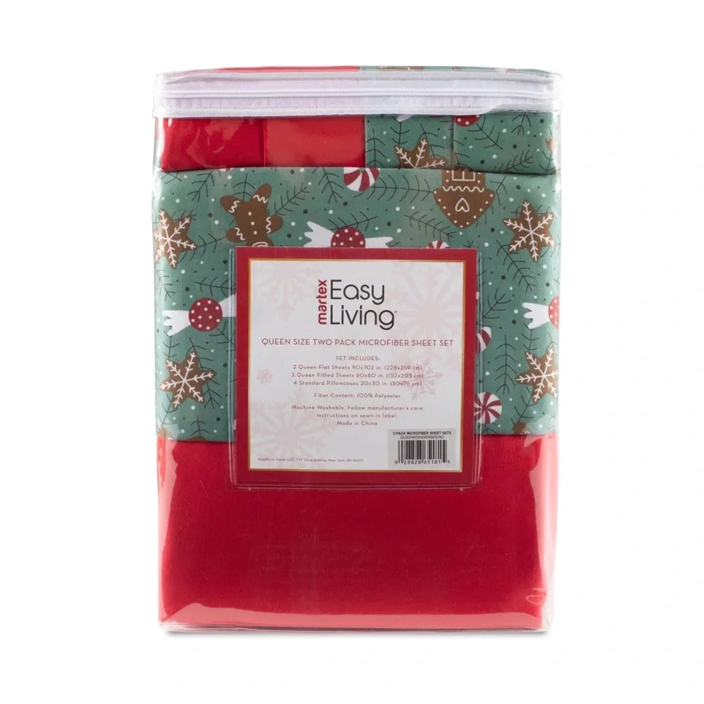 2 SETS XMAS SHEETS Two-Pack NEW Easy Living Holiday Microfiber Sheet Set - Picture 13 of 17